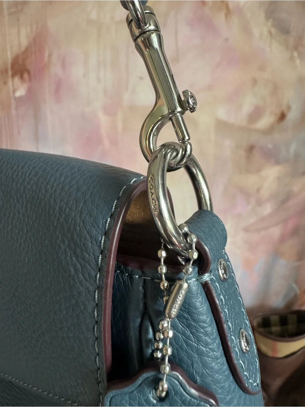 Coach Teal Pebbled Leather Shoulder Bag with Silver Hardware - Picture 4 of 9